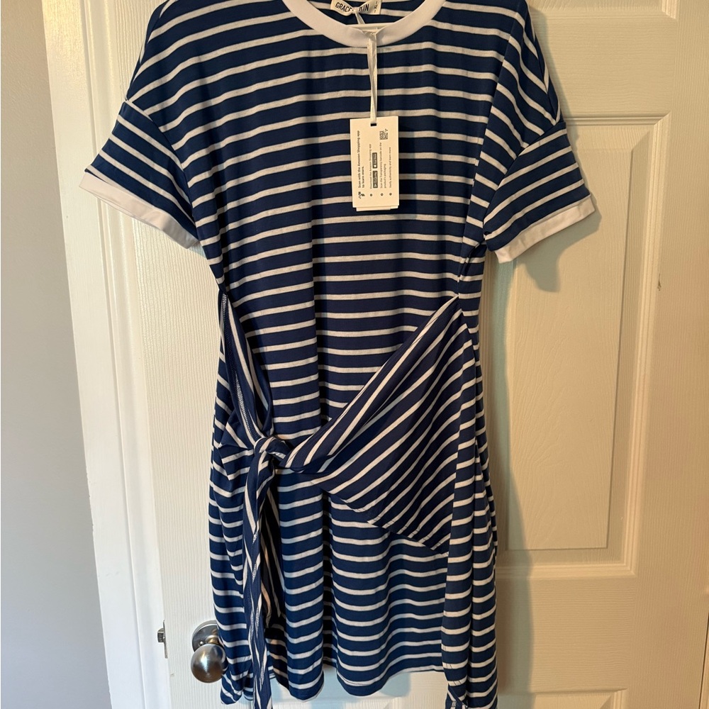 Grace Karin Navy and White Striped Dress
